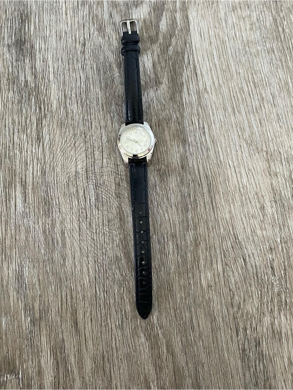 Women’s Classic Analog Watch Black Faux Leather Band Silver Tone Case Cream